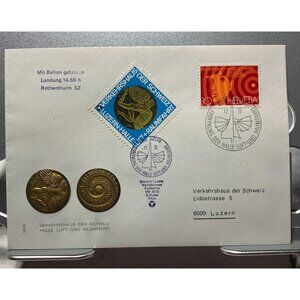 Swiss Commemorative Luft Und Raumfahrt Medal & Stamped Envelope 1972 Verkehrshau
